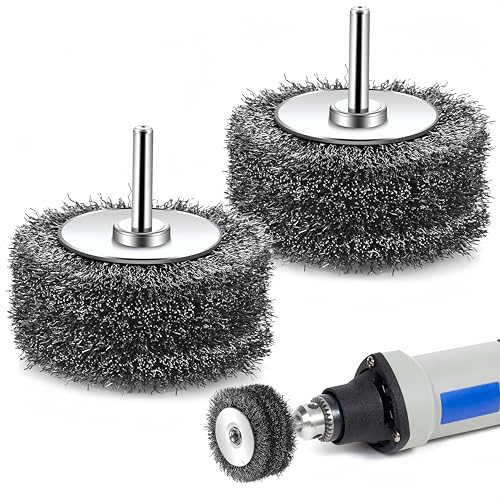 2PCS Wire Brush for Drill 3 Inch Heavy Duty Carbon Steel Wire Wheel 1/4 Shank for Rust Paint & Corrosion Removal Compatible with Die Grinders