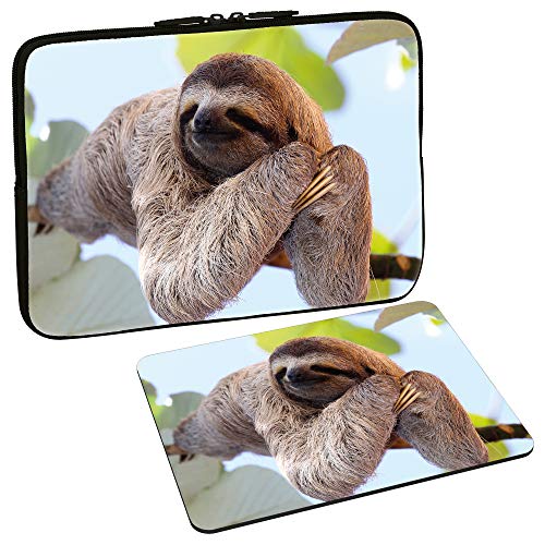 Funda de portátil de 13,3 pulgadas con diseño protector Chilling Sloth y alfombrilla suave