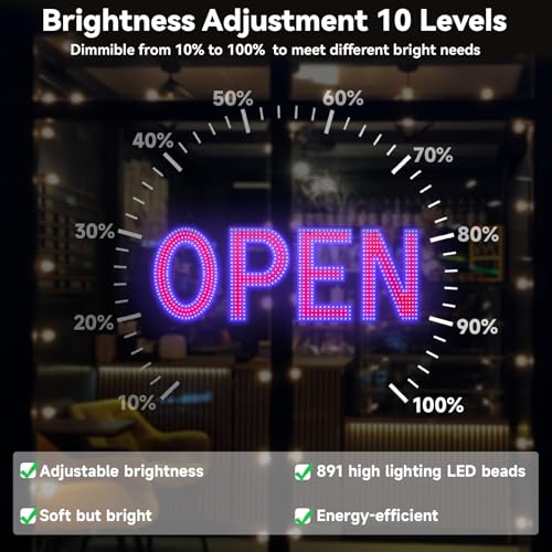 Image of Open Sign for Business, 48 inchx17 inch Dimmable Large LED Open Signs with Hanging Installation for Bar Pubs Store Restaurant Office Hotel Salon Red & Blue