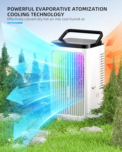 Klimaanlage mobil Luftkühler- Mobiles Klimageräte 1500ml Persönlich Ventilator mit 4 Windgeschwindigkeiten Wassertank 7 Farben Licht 2 Sprühfunktion, 1-8H Timer, für Schlafzimmer Büro – Bild 5