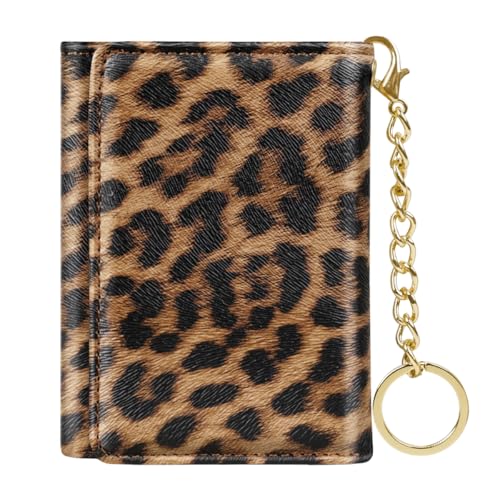 Trifold Womens Wallet Small Slim RFID Blocking Card Wallet Cute Credit Card Holder Leather Mini Purse with Cash Pocket 7 Card Slots ID Window, Leopard