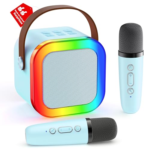 Karaoke Maschine mit 2 Karaoke Mikrofonen, Karaoke Maschine Kinder mit Mikrofon Mädchen Geschenke Spielzeug für 3-12 Jahre - Bluetooth MusikLautsprecher, Blau