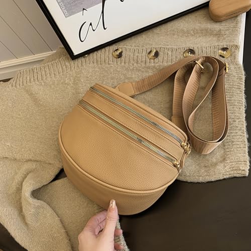 Spacious Bum Bags with Wide Strap PU Leather Shoulder Bag for Women (Khaki)3