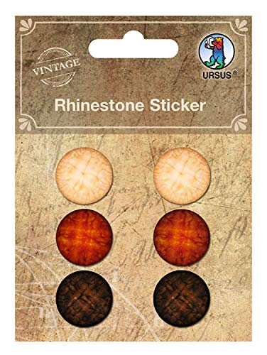 Ursus 40530004 - Strasssticker, braun, 6 Stück, Durchmesser ca. 20 mm, selbstklebend, ideal zum Dekorieren von Karten, Bilderrahmen, Scrapbooking und Geschenken
