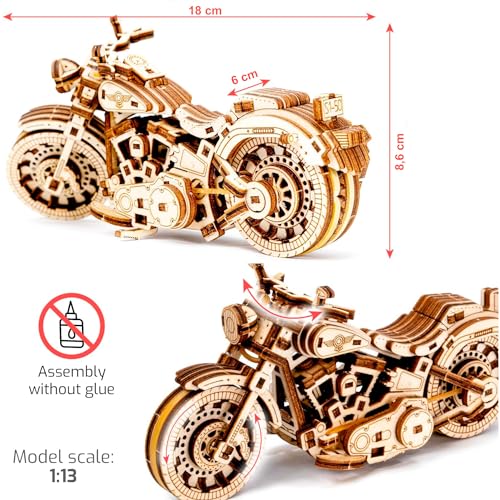 WOODEN.CITY Holzmodellbausatz Motorrad Cruiser V-Twin, Mechanisch 3D Puzzle, Brettspiele Erwachsene - DIY Spielzeug, Laser Cut Hobby… – Ansicht 2
