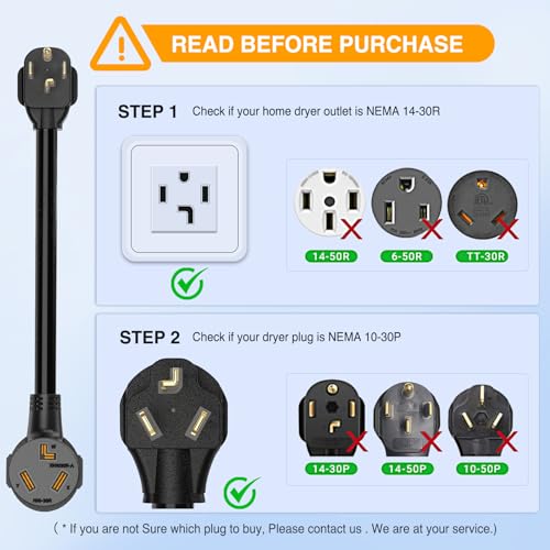 image for Nilight EV Dryer Adapter Cord 30 Amp to 30Amp 4 Prong 125V/250V 7500 W
