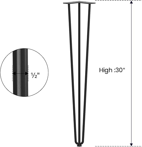 Miniatura 5 de SMARTSTANDARD Patas de mesa de horquilla de 30 pulgadas, 12 pulgadas de diámetro, 3 varillas de metal, proyectos de bricolaje para mesitas de noche,