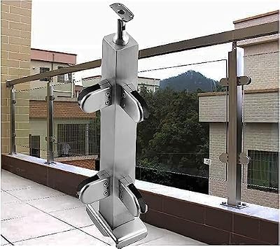 Glass Railing System For Balcony, Square Silver Stainless Steel With Post Clip Glass Balustrade Posts 270° Swivel Connector, Suitable For All Kinds Of Handrail Inst(Size:105cm/41 in,Color:corner Post)