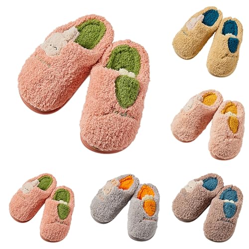 Kids Boys Girls Plush Bunny Slippers Non-Slip Cute Cartoon Fleece Slippers Fall Winter Warm Soft Cozy Sandals