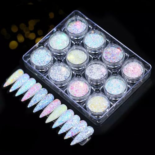 Nail Art Glitter Shiny Sequins Iridescent AB White Thin Flakes Eyes Chunky ﻿