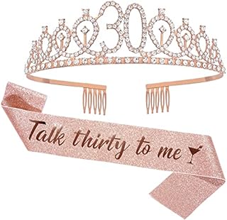 JunyRuny 30th Birthday Sash & Tiara Set Happy Birthday Decorations, Birthday Crowns for Women, 30th Birthday Tiara and