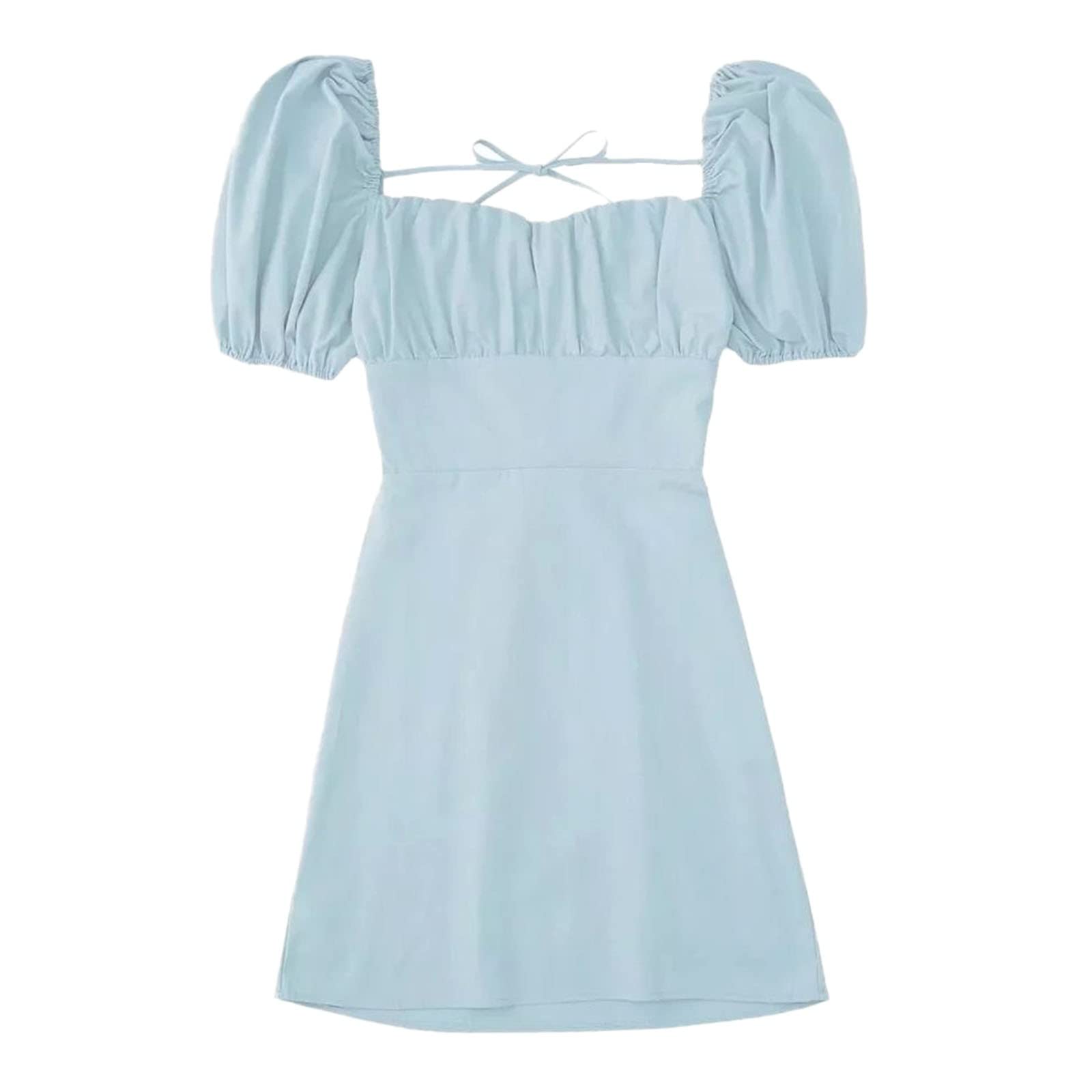 Robe mini d'été col carré et manches rétractées plissée élégante