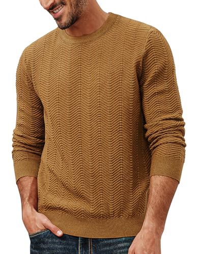 PJ PAUL JONES Mens Crewneck Sweaters Casual Lightweight Knit Pullover Sweater 2025 Fall Stretch Long Sleeve Pullovers Coffee XL