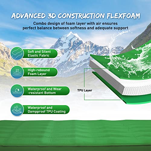 Self-Inflating-Sleeping-Pad-for-Camping-with-95-R-Value-3inch-UltraThick-Memory-Foam-Comfort-Plus-Camping-Mats-for-Backpacking-Travelling-and-Hiking-Portable-Air-Mattress-for-4-Season-Green