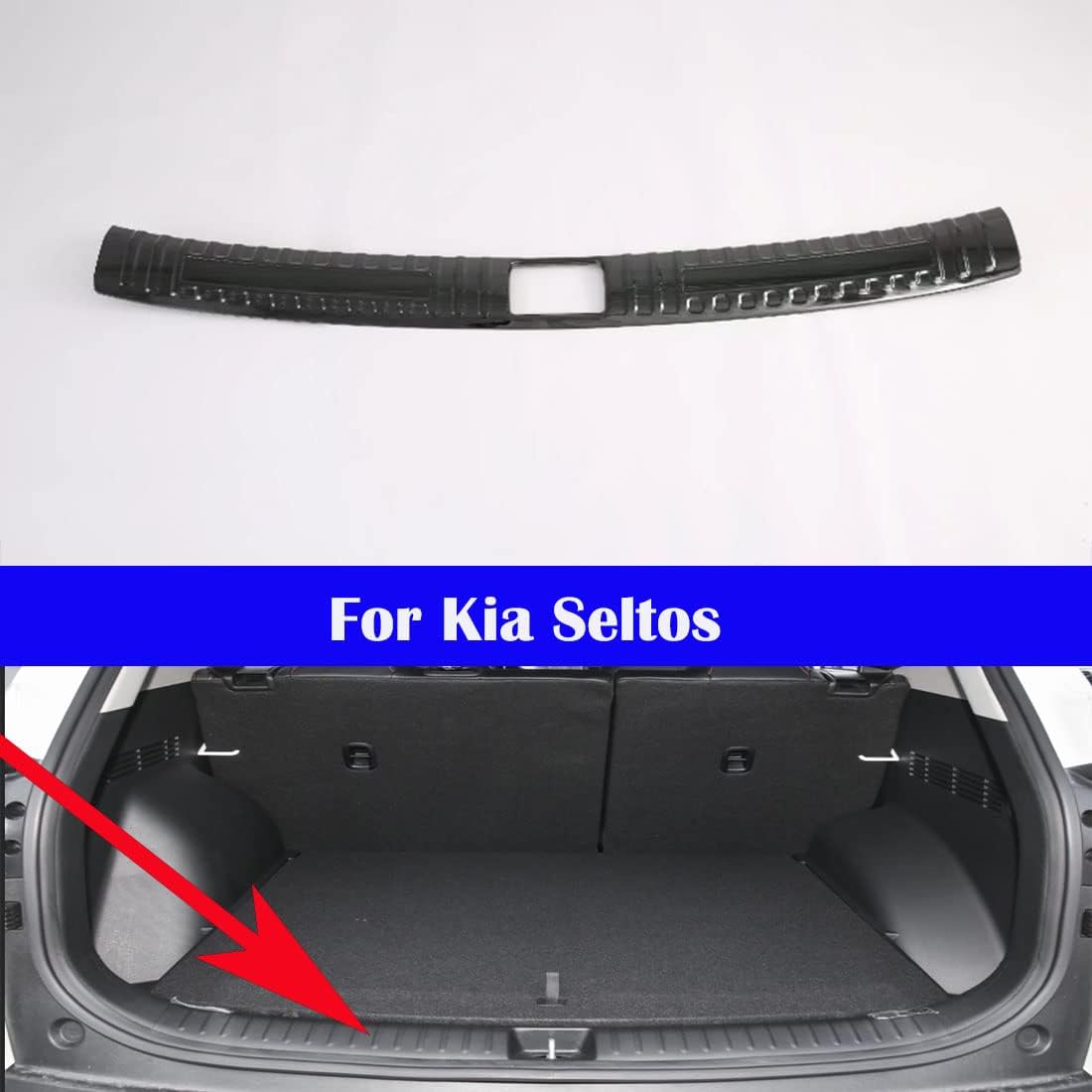 Car Trunk Decoration Protection Strip Electroplating Silver Black Decoration Strip for Kia Seltos 2020-2021-2022 (Black)