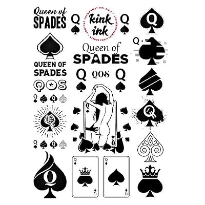 23 x Queen of Spades Temporary Tattoo Kinky Black Lettering A4 Sheet