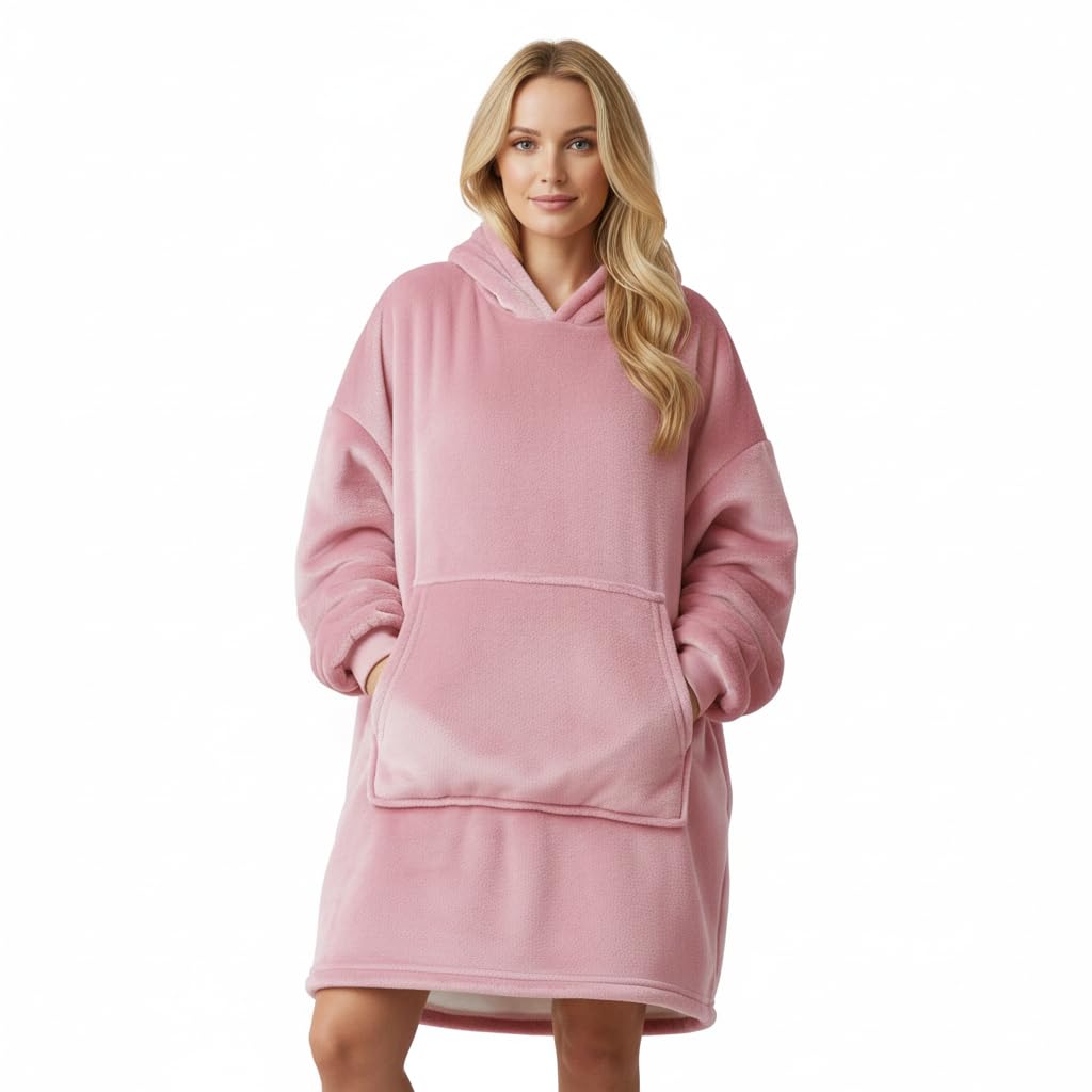 Crystals Oversized Blanket Hoodie for Womens Mens, Fluffy Hoodie Wearable Snuggle Blanket Throw with Pockets, Fleece Hooded Blanket Giant Sweatshirt Robe for Adult Teens (Blush Pink)