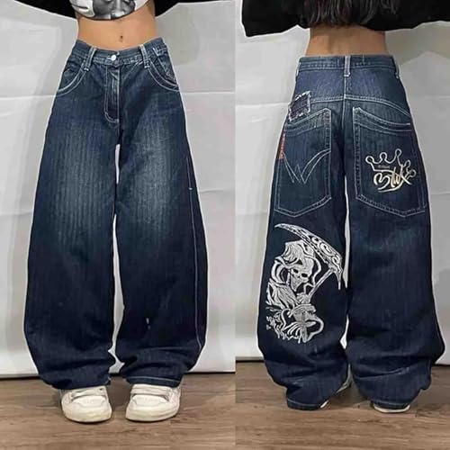 Y2K Hip Hop Street Jeans Skull Print Gothic Loose Jeans Retro High Waist Jeans Wide Legs2