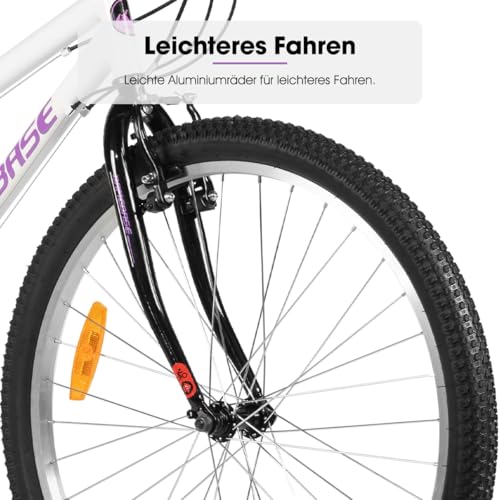 Hiland 26 Zoll Damen Mountainbike, Fahrrad für Mädchen & Frauen, 18-Gang MTB Fahrrad mit V-Bremse vorne & hinten, Robuster Stahlrahmen Mountainbike, Weiß