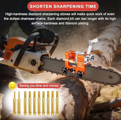 Image of Chainsaw Sharpener with 10 High Hardness Titanium Plated Diamond Bits, Universal Manual Portable Chainsaw Chain Sharpening Jig Kit Sharpener Tool for 4-22 Inch Chainsaws, Lumberjack, Gardener