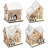 Christmas Village Houses 4Pcs/Set with LED Light Boxwood Christmas Village with Bottom Switch Delicate & Smooth Christmas Decor for Christmas Tabletop Decor Christmas Village Christmas Village Sets