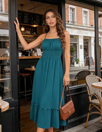 Image of GRACE KARIN Women's Summer Maxi Dress 2026,Smocked Ruched Bust Sundress with Adjustable Straps & Pockets-Beach Vacation Dress