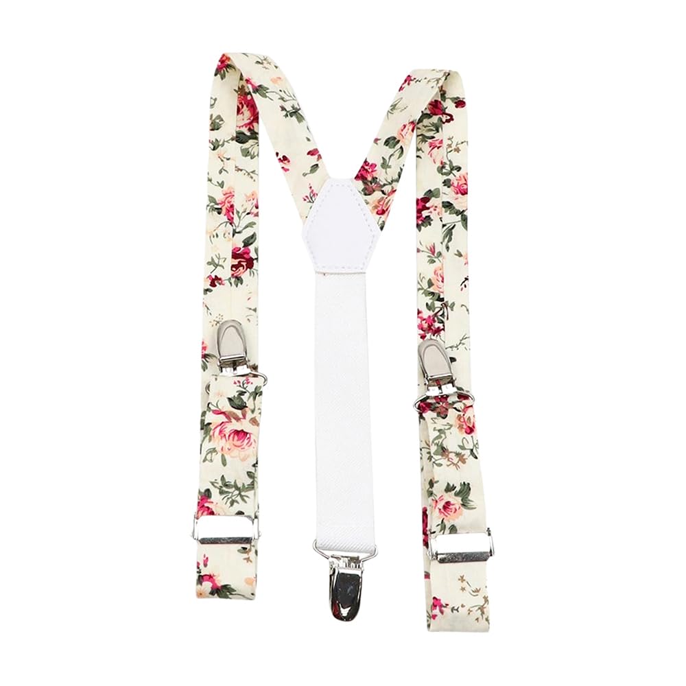 DB Dickie Bow Children's Kids Boys Vintage Braces (Cream Floral) - suitable for formalwear, weddings, parties, pageboy outfits