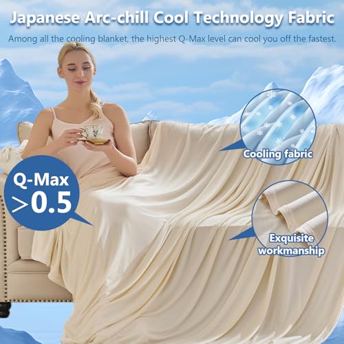 Image of CHOSHOME Cooling Blanket for Hot Sleepers - Summer Blanket Thin Soft Lightweight Breathable Double Side Enhanced Cooling for Hot Flashes, Night Sweats, Bed, Couch (Beige, 96 x 120 inches)