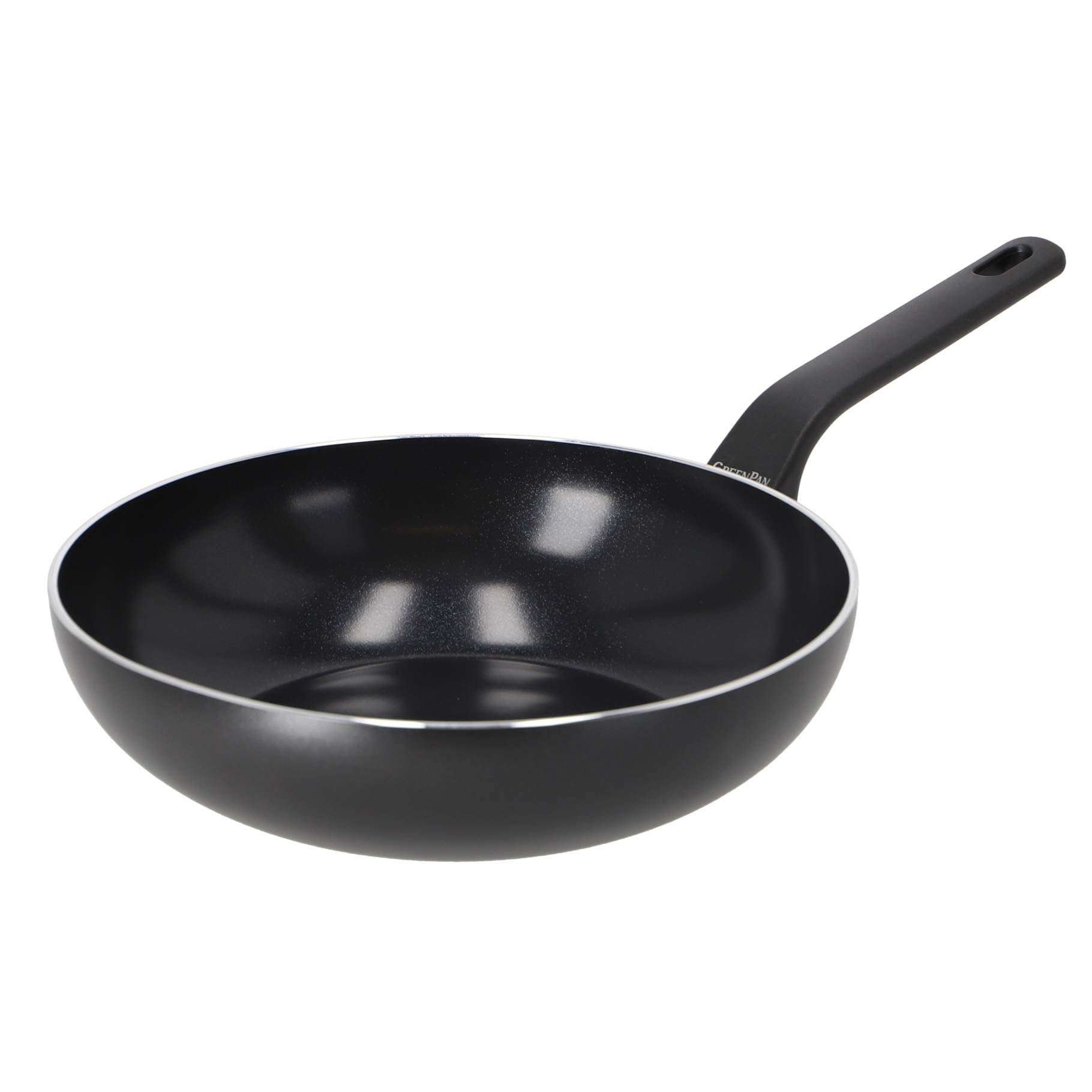 GreenPan Essence Wok 28 cm 3,69 L pour Cuisine Asiatique et Stir-Fry, Céramique Antiadhésive Thermolon™ Renforcée aux Diamants, Sans PFAS, Induction, Lave-vaisselle, Four jusqu'à 160°C, Noir