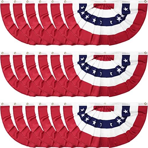 18 Pcs USA Pleated Fan Flag, 3 x 6 ft American Bunting Flag US Porch Flags Stripes Stars 4th of July Bunting Banner Outdoor Porch Flag Bulk Decor Swag Bunting for Outside Fences Flag Curtain Bunting