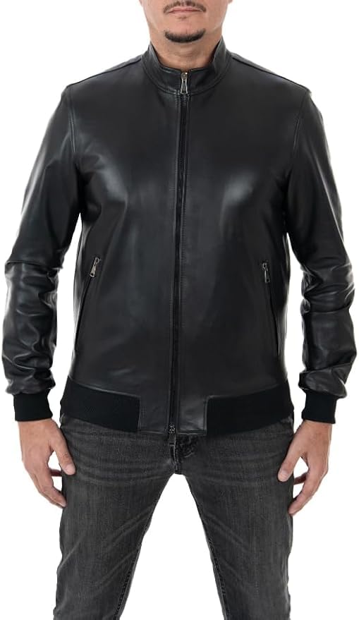 Pelletterie Borghese | Giacca Pelle Uomo Nera | Vestibilità Regolare | Giubbotto Pelle | Bomber Pelle | Vera Pelle | Giacca Moto | Made in Italy | A236B