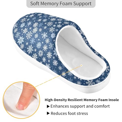 Fuzzy Memory Foam Slippers for Women/Men White Snowflakes Pattern Fluffy Winter House Shoes Indoor and Outdoor3