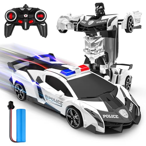 Ferngesteuertes Auto, 2 in 1 Transformator Ferngesteuerte Roboter Kinder Auto 360° Drehung RC Polizeiauto mit Batterie, Spielzeug ab 3 4 5 6 7 8 9 Jahre Mädchen Geschenke Spiele Junge Geschenkideen