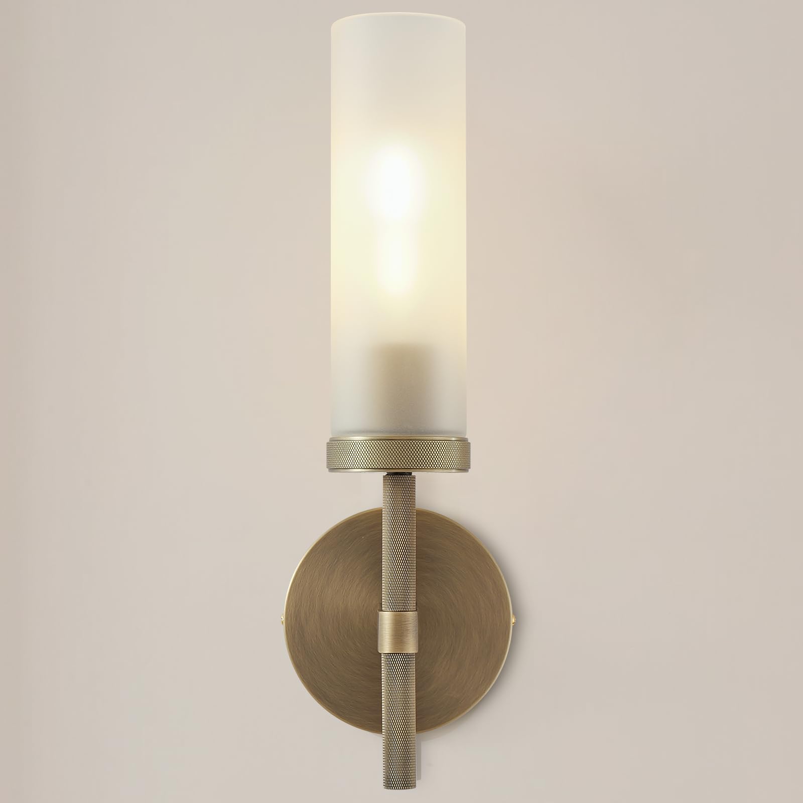 Photo 1 of SYBDZSWJ Handmade Knurled Brass Wall Sconces (15", Frosted Glass)