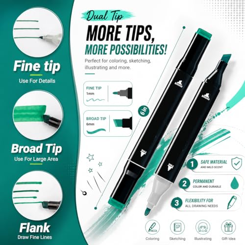 Image of Corslet Combo of 24 & 12 Alcohol Markers & Color Pens Set | Colour Marker Pen Art Markers Dual Tip Brush & Chisel Alcohol Based Markers for Drawing Sketching Adult Colouring & Illustrations