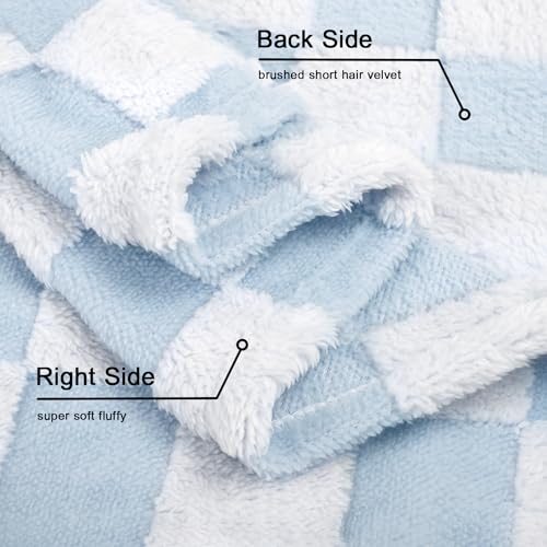 Image of HOMRITAR Baby Blue Checkerboard Baby Blanket for Boys Girls Fluffy Fleece | Soft Plush Warm Throw Blanket for Infant Toddler Shower Gift Nursery Crib Bed Stroller All Season 30 x 40 Inch