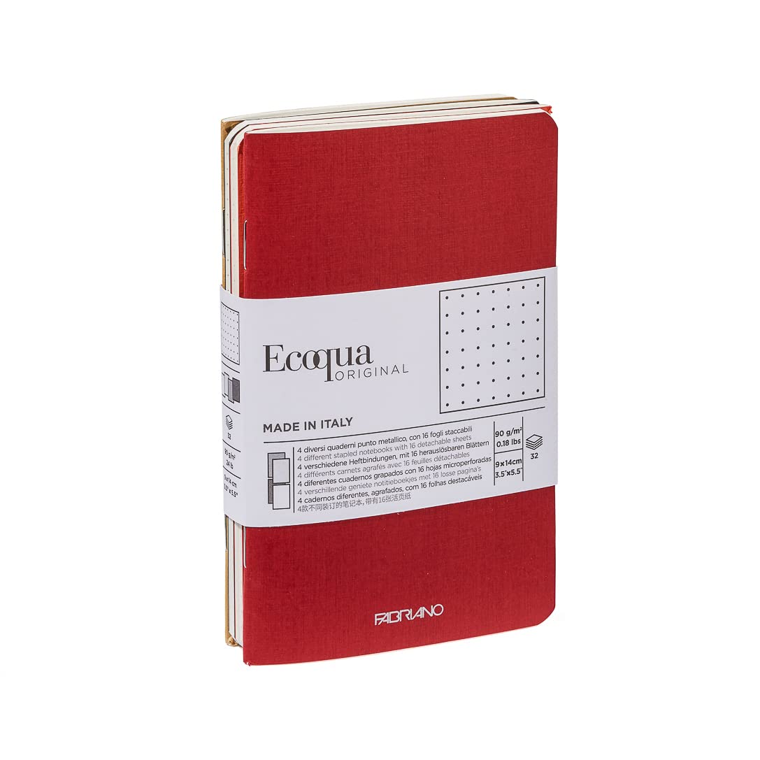 Fabriano Ecoqua Original Pocket Notebook Sets, 4-Notebook Set, Staple-Bound, 3.5" x 5.5", 38 Shts./Bk., 85gsm, Fall Colors, Dotted