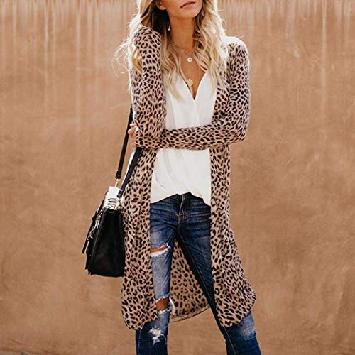 Image of Womens Leopard Print Cardigan Lightweight Long Sleeve Open Front Fall Cardigans S-XXL