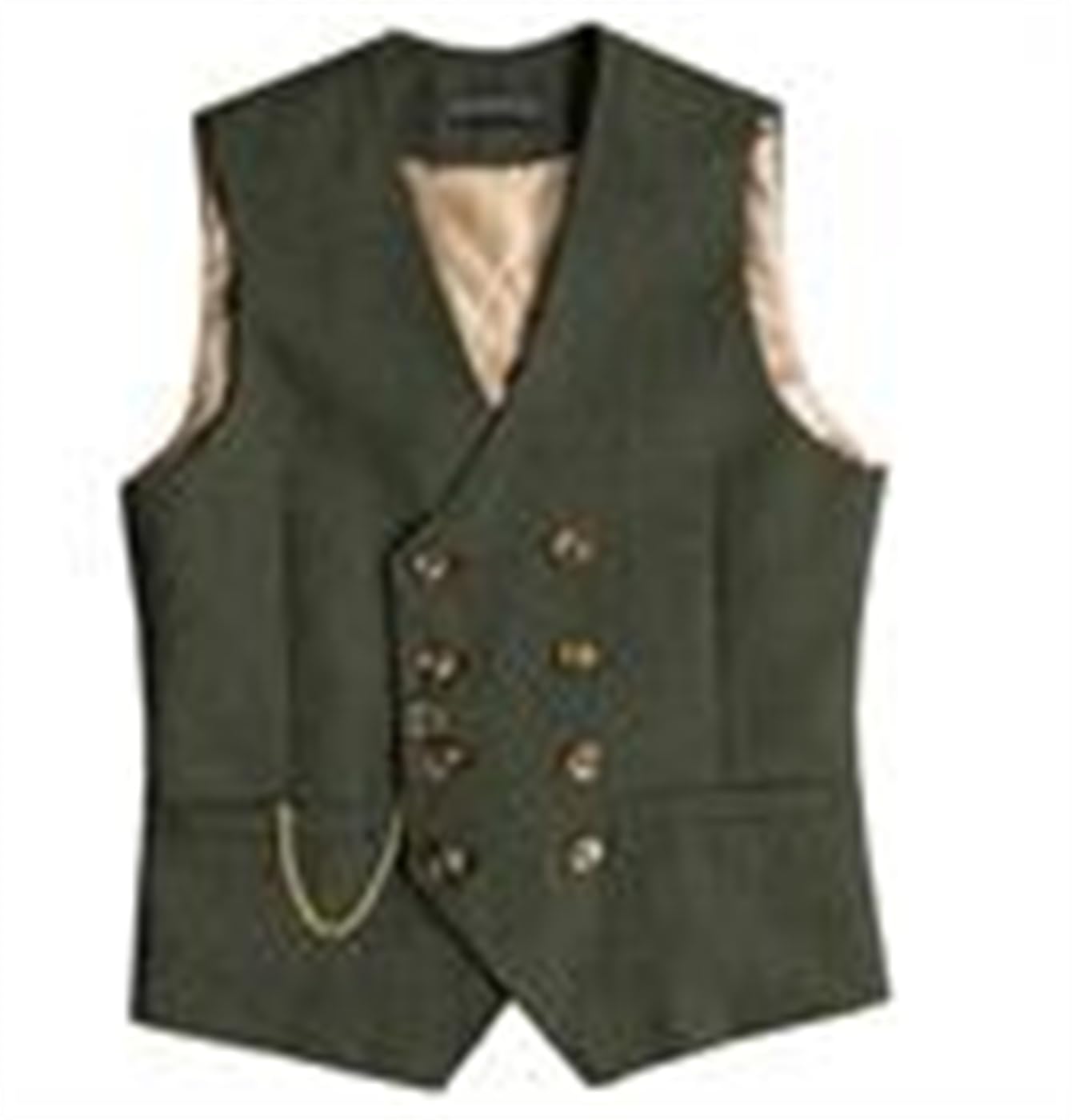 Solovedress Mens Classic Vintage Suit Waistcoat Double Breasted Suit Vest for Wedding and Party(Army Green,XXL)