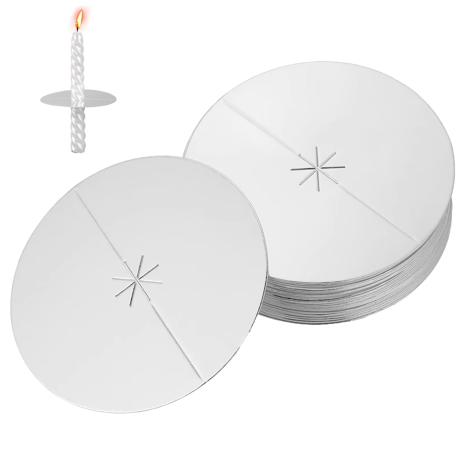 Utysty Silver 50 Pack Church Candle Bobeches Disposable Cardboard Candle Holder Taper Candles Drip Protector Candlesticks Holder Wax Catchers For Candle Light Devotional Candlelight Vigil Service Memorial
