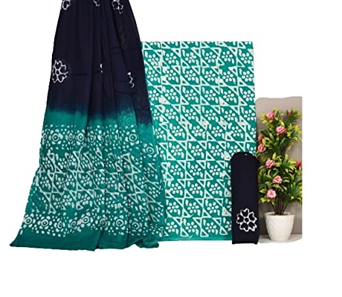 Women's Rajasthani Jaipuri Cotton Battik Print Hand Dyed Ethnic Daily Festival Office Suits Set Dress Material