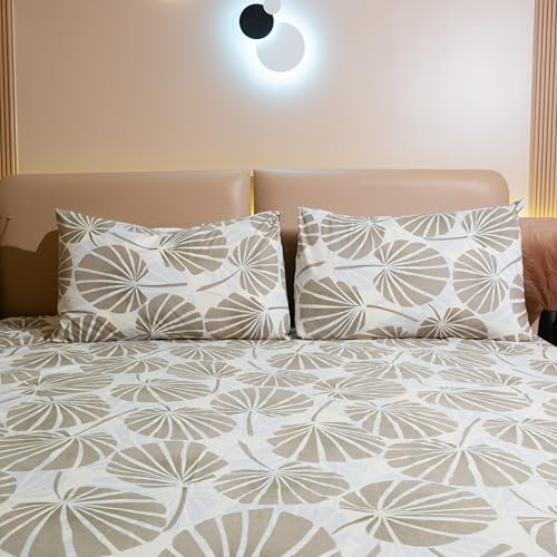 Image of Amazon Brand - Umi Cotton Fitted Bedsheet, Queen Size 78x60 Inches, Elastic Fit Bed Sheet, 10 Inch Deep Pocket, Soft Breathable Bedding, Durable Easy Care, with Pillow Cover-Modern Shell-Yellow