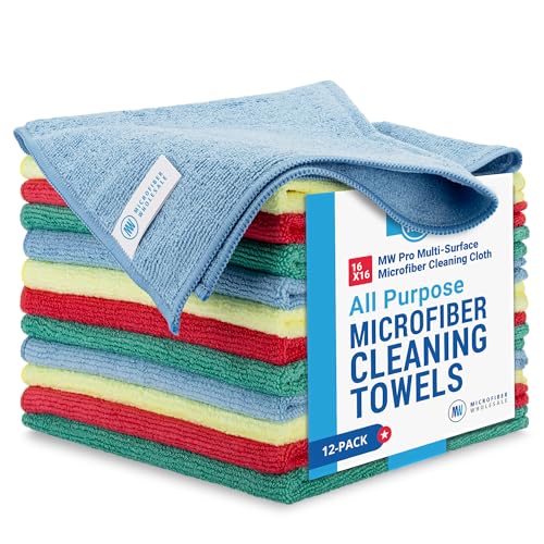 16" x 16" Buff™ Pro Multi Surface Microfiber Towels | All-Purpose | Machine Washable | Multi-Color (Blue, Green, Red, Yellow)