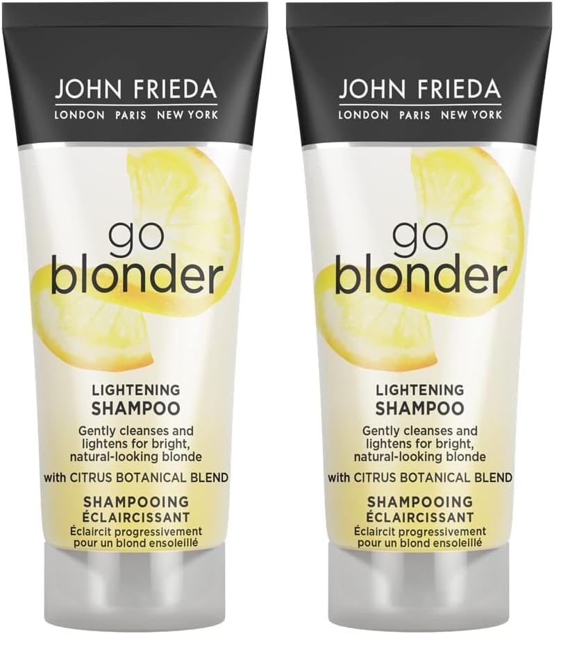 JOHN FRIEDA - Champú Go Blonder 75 ml, Champú Aclarante para Cabellos Rubios, Ilumina y Aclara de Forma Natural, con Cítiricos y Camomila, Todos Tonos de Cabello, Uso Diario (Paquete de 2)