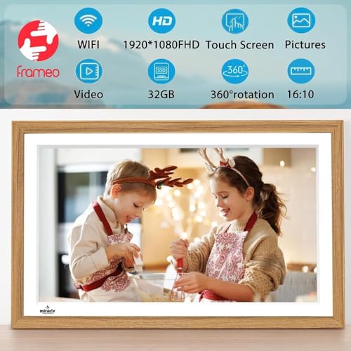Image of Miracle DIGITAL15.6 Inch Digital Photo Frame, Digital Picture Frame WiFi with 32GB, 1920 * 1080 Touch Screen, Tabletop&Wall-Mounted,Birthday,Wedding,Gifts for Men /Women /Father /Mom /Grandparents