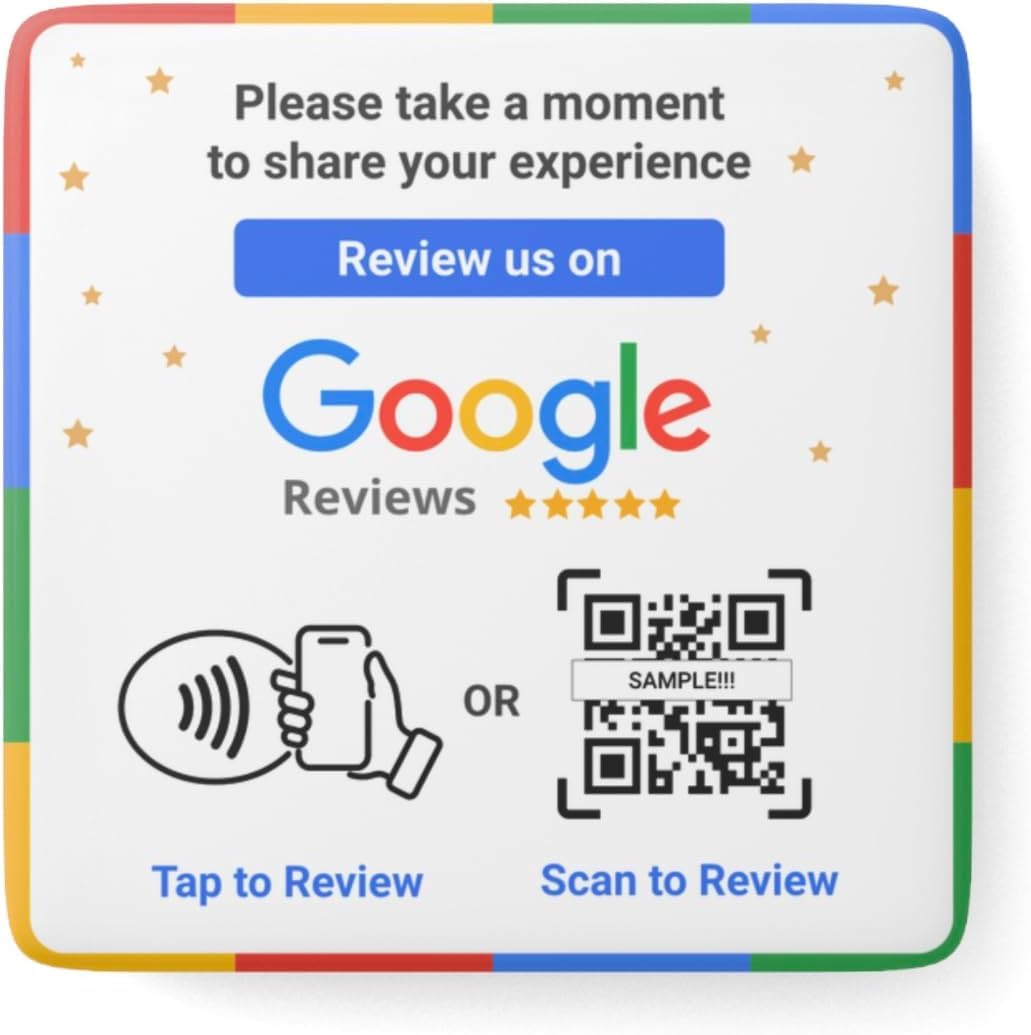 Review Us on Review Plate, Touchless QR Code and NFC, Easy Tap, 3M Back Adhesive, No App, No Subscriptions, Works for All Devices (Square Plate - 3.94"x3.94")