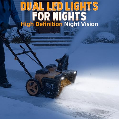 PPOLB Cordless Snow Blower - 20\" Electric Snow Shovel with Brushless Motor, Dual LED Lights, 2x20V 4.0Ah Batteries Powered, Dual Fast Chargers Included, 180° Rotating Chute Snow Machine for Outdoors - Thumbnail 5