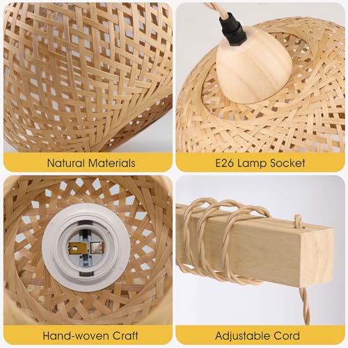 Image of Plug-in Wall Sconce - Lantern Bamboo Wicker Lamp With Cord and On /Off Switch - Boho Farmhouse Light Fixture Rattan Decor