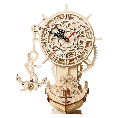 時計パズルモデルキット、ジグソーパズル機械モデルキット、3D木製時計構築キット、耐久性のある木製時計パズル、木製パズル時計クラフト、卓上時計作成海賊時計モデル, 3dパズル時計モデルキット 時計ジグソー