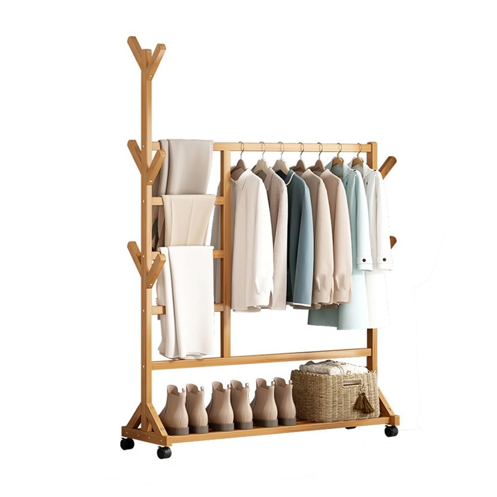 DFHS46JK Hat Rack Coat Rack Floor Bedroom Solid Wood Tree Branch Type Clothes Shoe Multifunctional Simple Storage for Office(Wood Color)